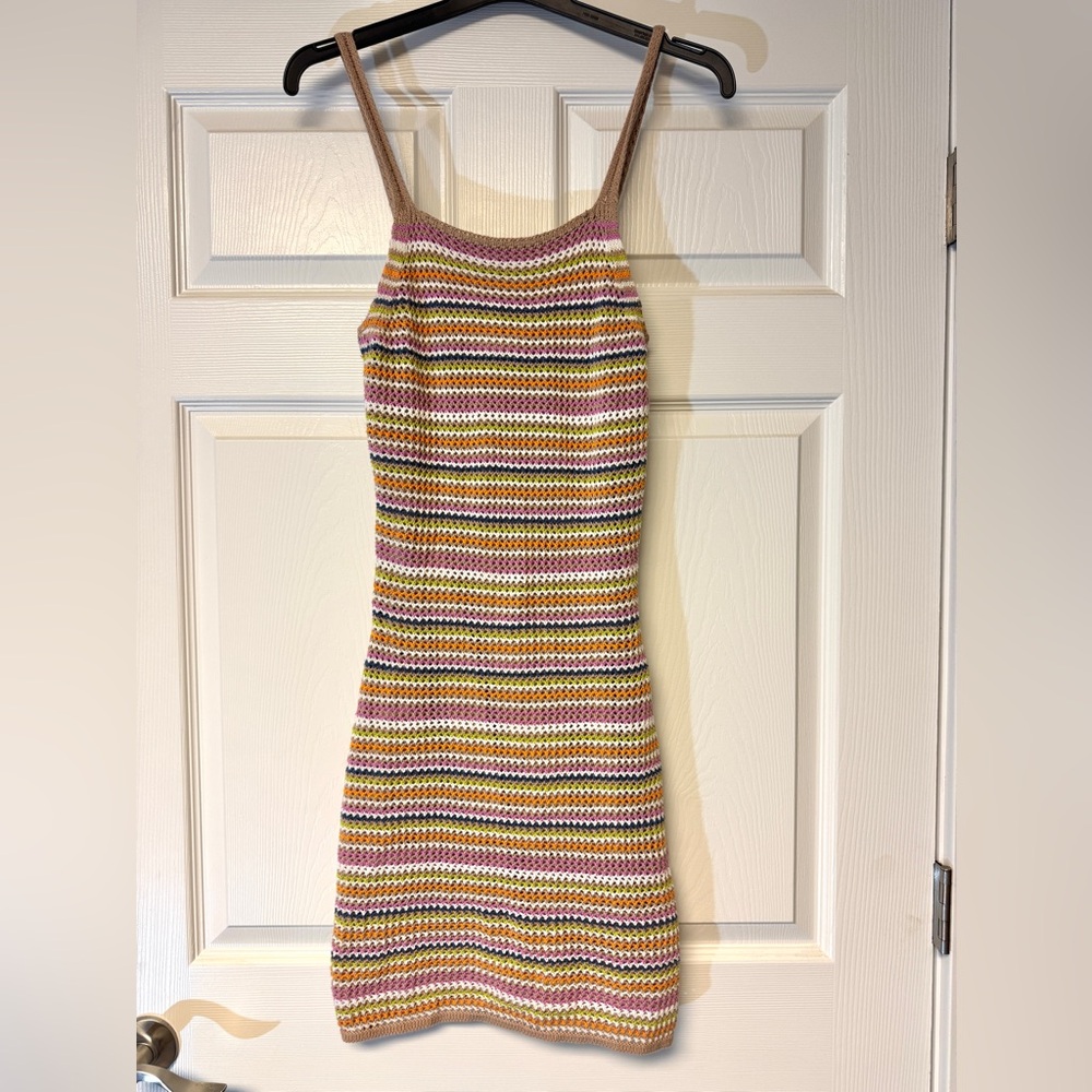 Olive & Oak Crochet Knit Mini Dress Y2K Striped Bodycon small coquette festival
